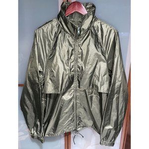 Eddie Bauer Vintage Green Hooded Nylon Vented Windbreaker Rain Jacket Mens Small